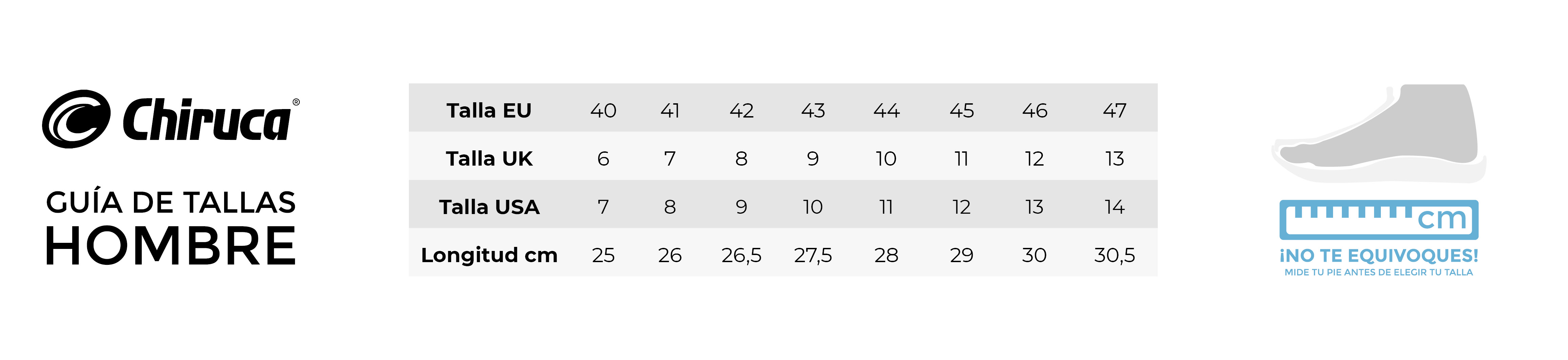 Guia de tallas calzado chiruca hombre