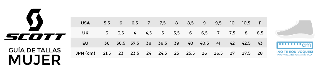 Guía de tallas calzado Scott mujer