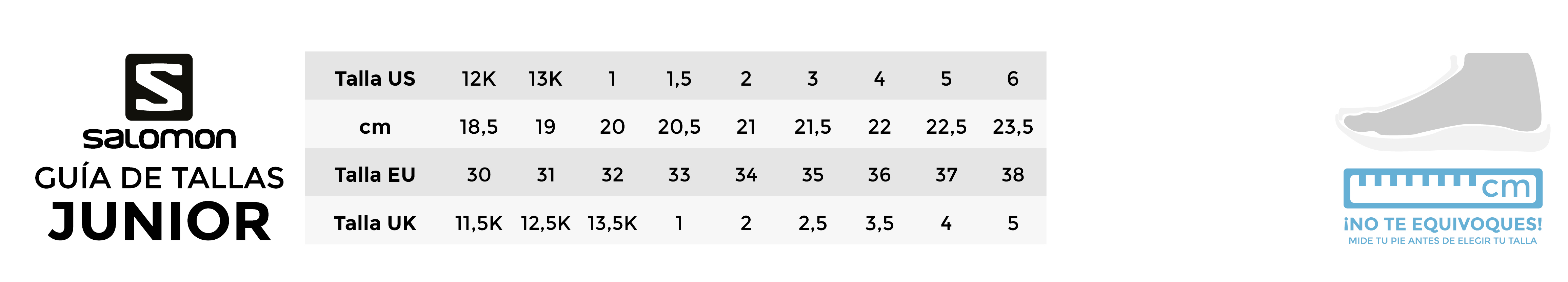 Guia tallas calzado salomon junior
