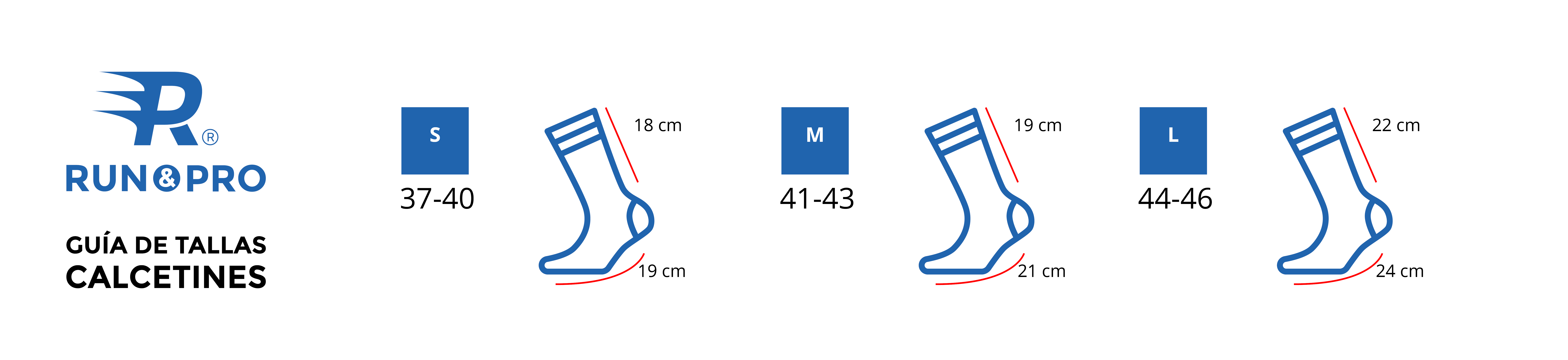 Guía de tallas calcetines Run&Pro