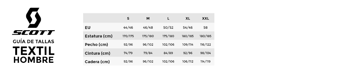 Guía de tallas textil Scott hombre