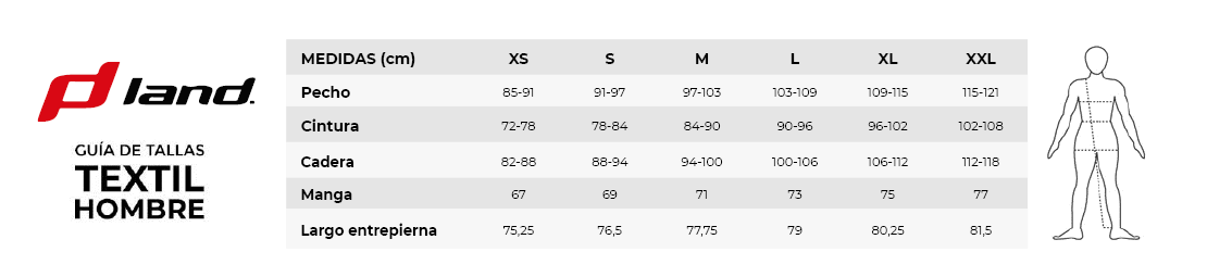 guía de tallas textil Land hombre